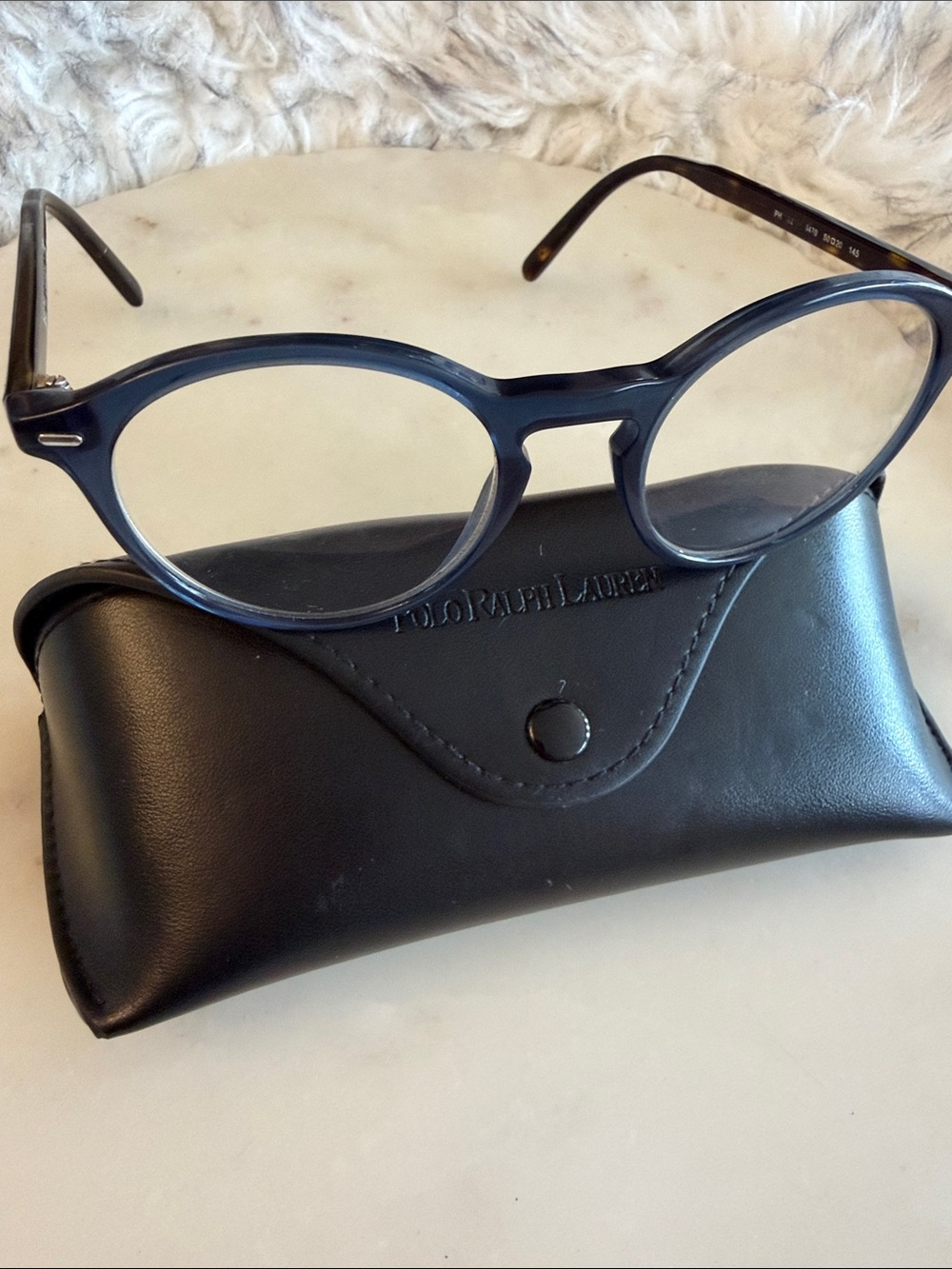 Ralph Lauren Black Round Frame Eyeglasses with Leather Case